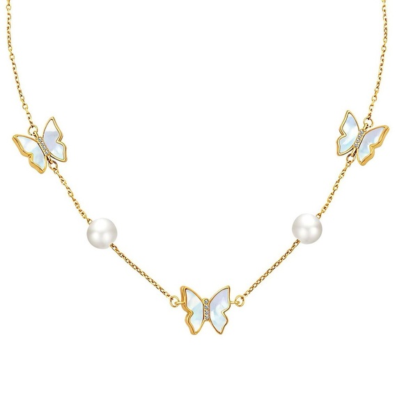 Anointed Beauty Boutique Jewelry - Gold Butterfly Necklace with Pearls